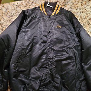 Vintage 70s 80s Satin Bomber Bowling Jacket "Roe" Lakeview Lanes Black Yellow